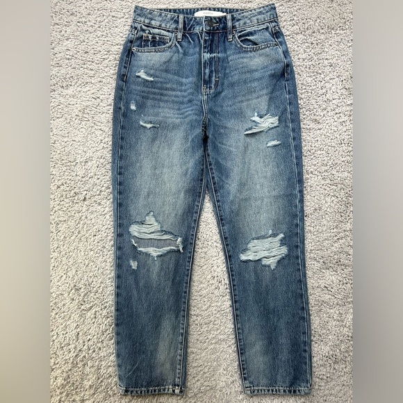 Hidden Jeans Womens 26 High Rise Straight Leg Distressed Mom Holes Night Out - Picture 1 of 5